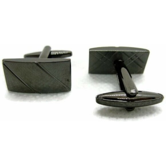 Smooth Diagonal Engraveable Rectangle Silver Tone Bronze Bullet Men Cufflinks - Picture 6 of 7